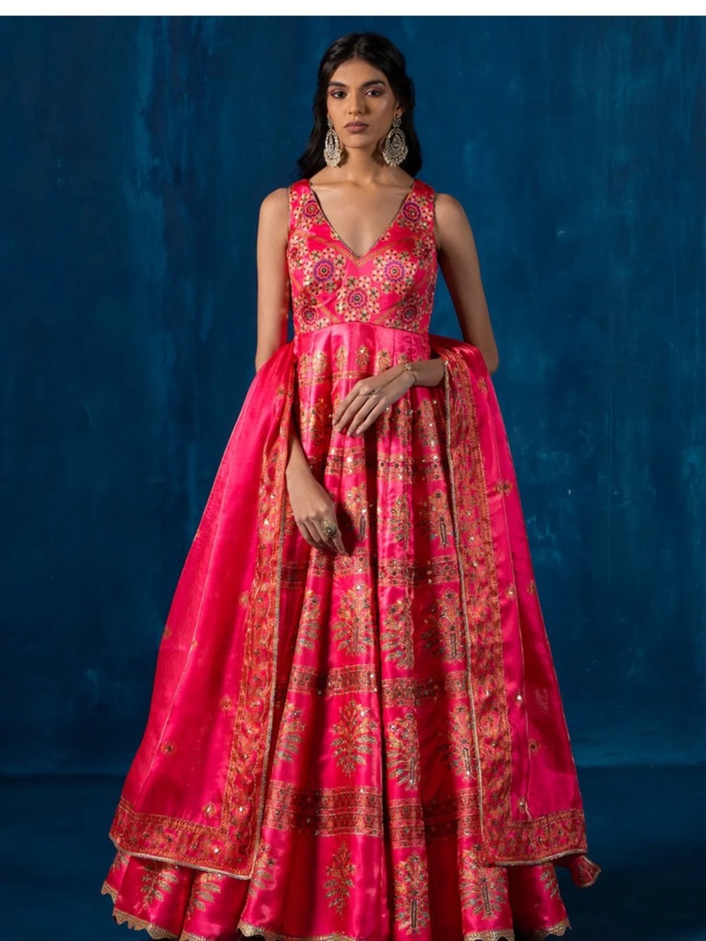 Hot Pink Multicolor Embroidered Anarkali